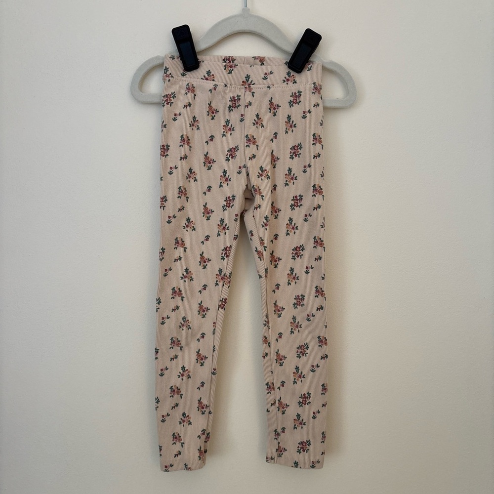 Zara Cream Leggings with Pink Floral Print